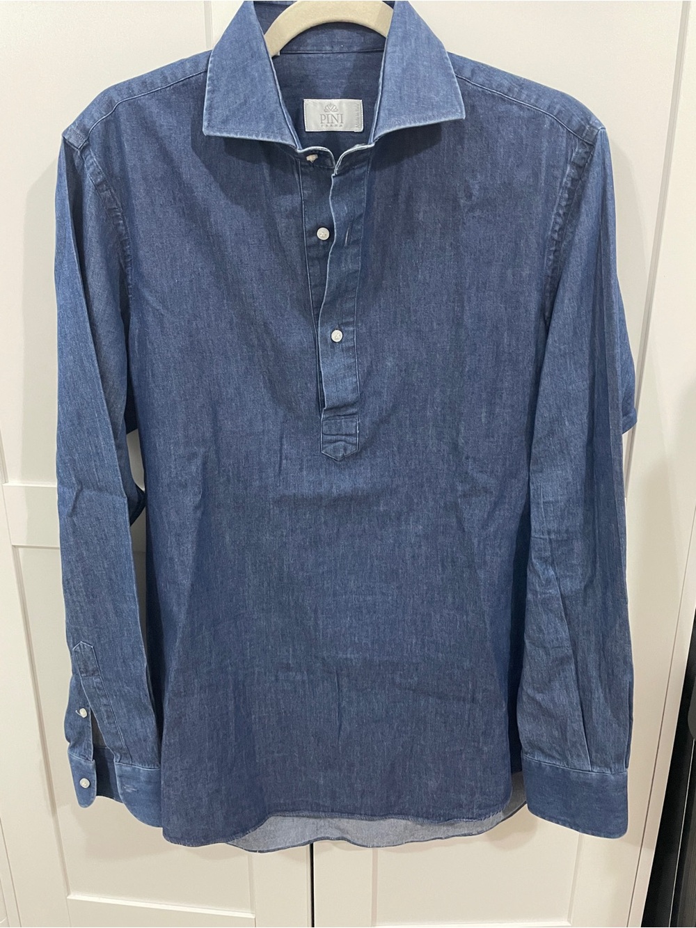 Pini Parma Men’s 15.75 40 Denim Chambray Popover Shirt Made in Italy 100% Cotton